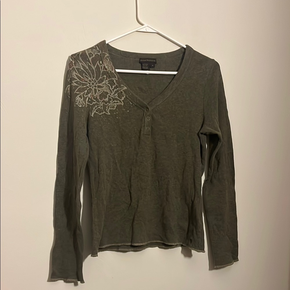 Royal Robbins Green Embellished Long Sleeve Tee